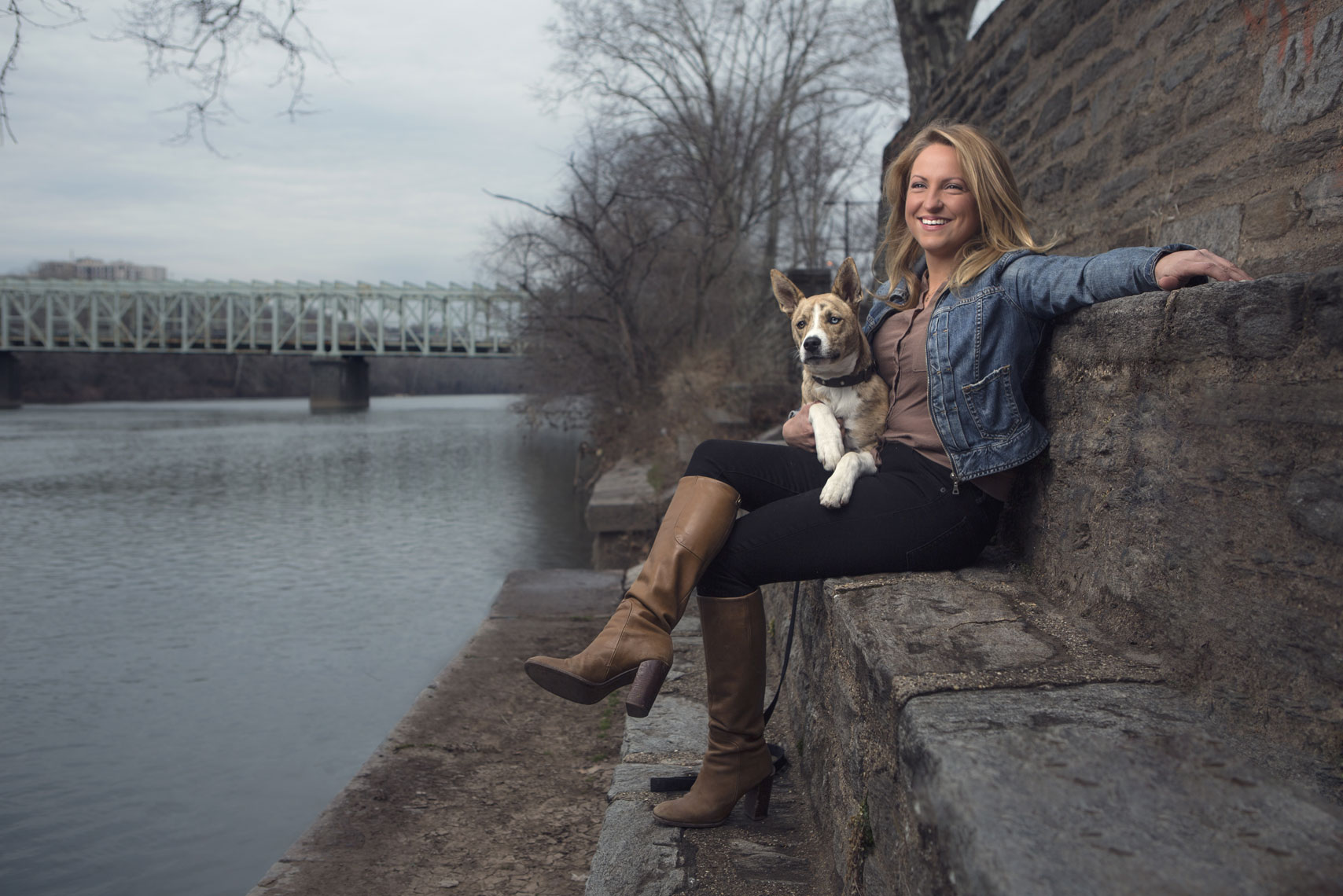 Philadelphia Photographer Environmental Portrait Schuylkill River With Dog