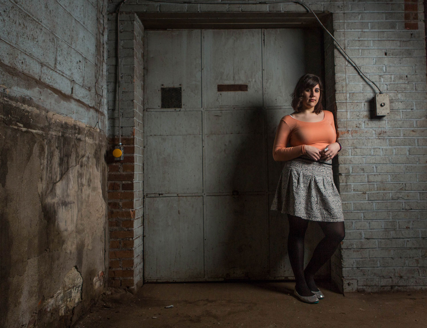 Philadelphia Photographer Environmental Portrait of Woman Freight Elevator